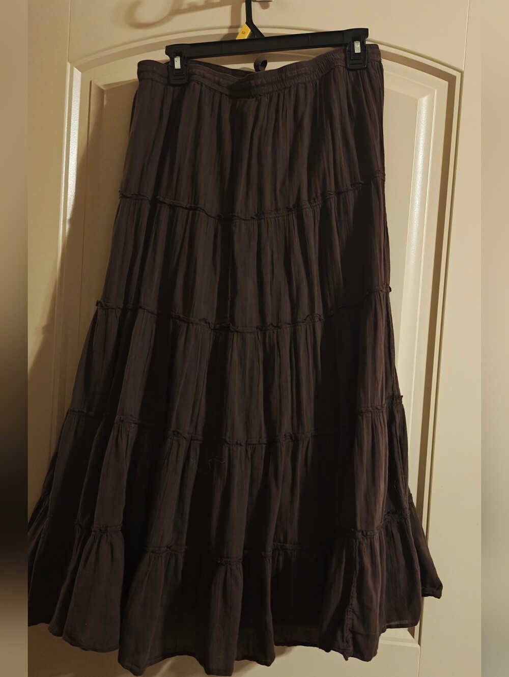 Vintage Y2K 100% Cotton Three Tiered Brown Maxi Skirt Sz M Boho